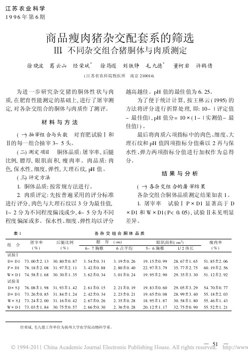 商品瘦肉猪杂交配套系的筛选_不同杂交组合猪胴体与肉质测定