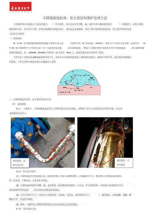 不锈钢腐蚀机理、发生原因和维护处理方法