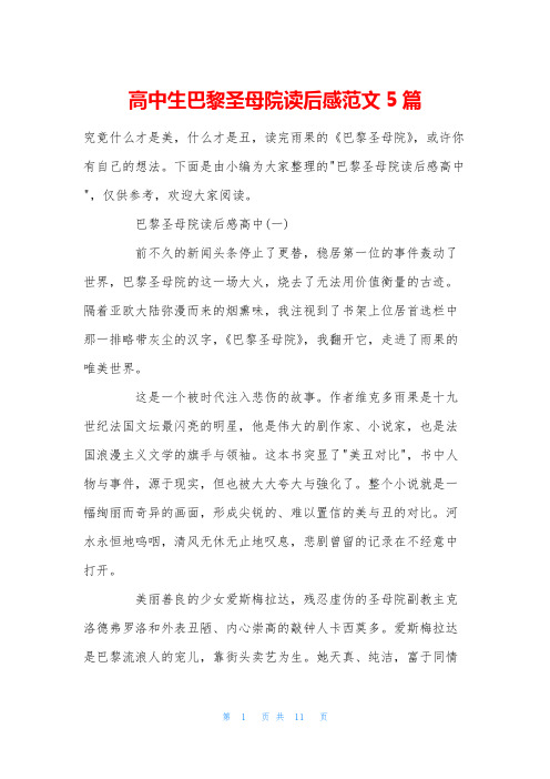 高中生巴黎圣母院读后感范文5篇