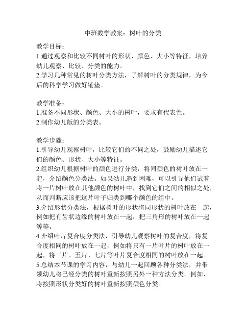 中班数学教案：树叶的分类