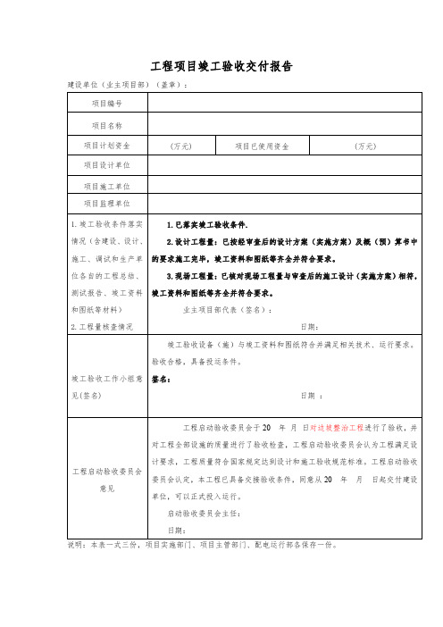 工程项目竣工验收交付报告模板