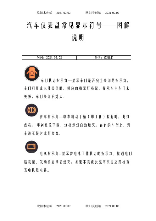 汽车仪表盘常见显示符号——图解说明之欧阳术创编