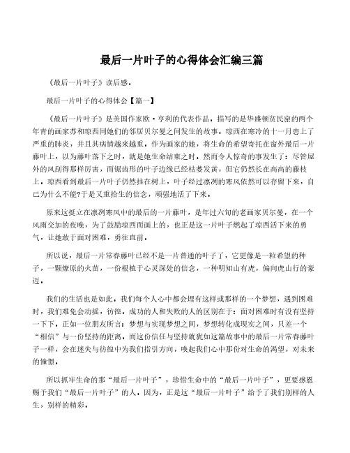 最后一片叶子的心得体会汇编三篇