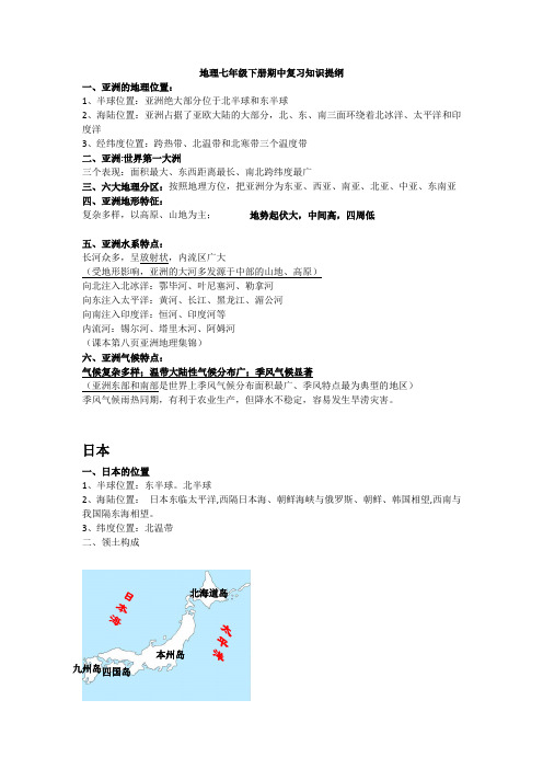 地理七下期中复习知识提纲