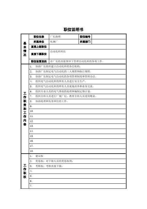 轧钢厂(工艺)岗位说明书大全000006)