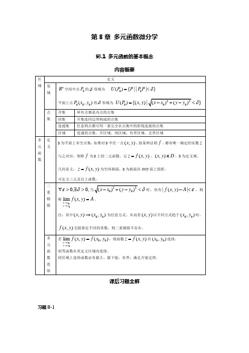 第八章 多元函数微分学习题解(1)