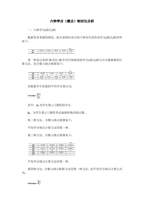 六种学分(绩点)制对比分析