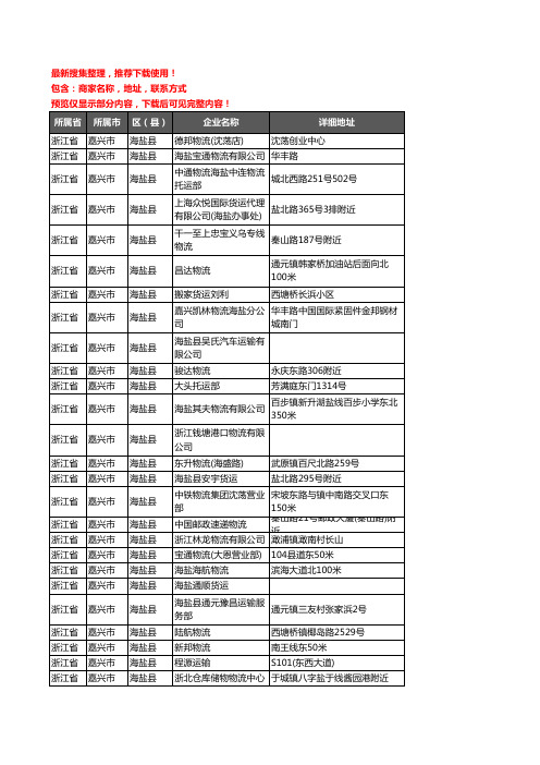 新版浙江省嘉兴市海盐县货运企业公司商家户名录单联系方式地址大全93家