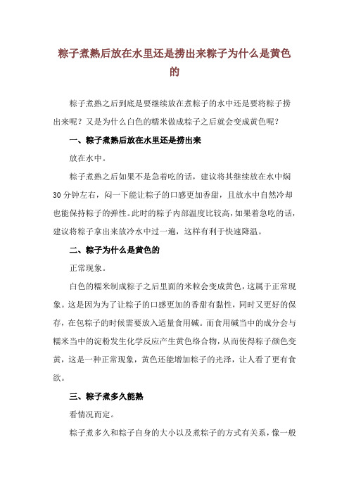 粽子煮熟后放在水里还是捞出来 粽子为什么是黄色的