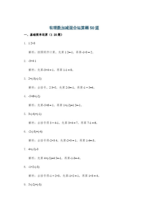 有理数加减混合运算题50道