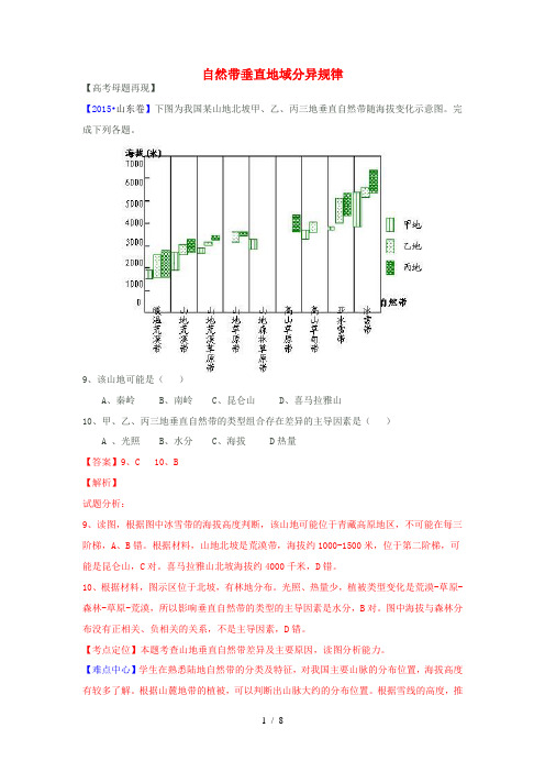 高考地理命题密码解读 微专题23 自然带垂直地域分异规律-人教版高三全册地理试题