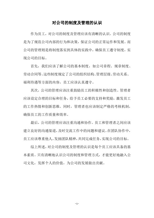 对公司的制度及管理的认识