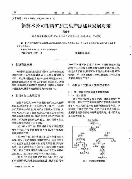 新技术公司钼精矿加工生产综述及发展对策