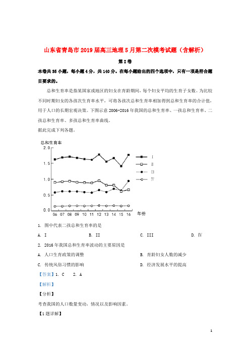 山东省青岛市2019届高三地理5月第二次模考试题(含解析)