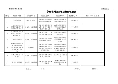 保证检测公正诚信检查记录表