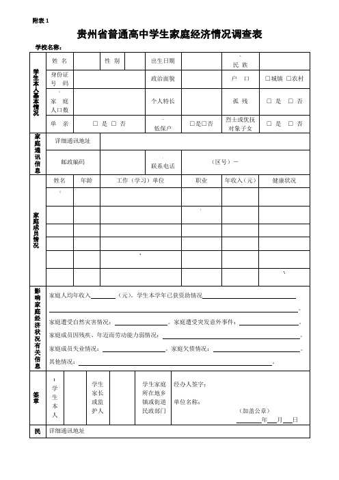 家庭经济情况调查表(样表)