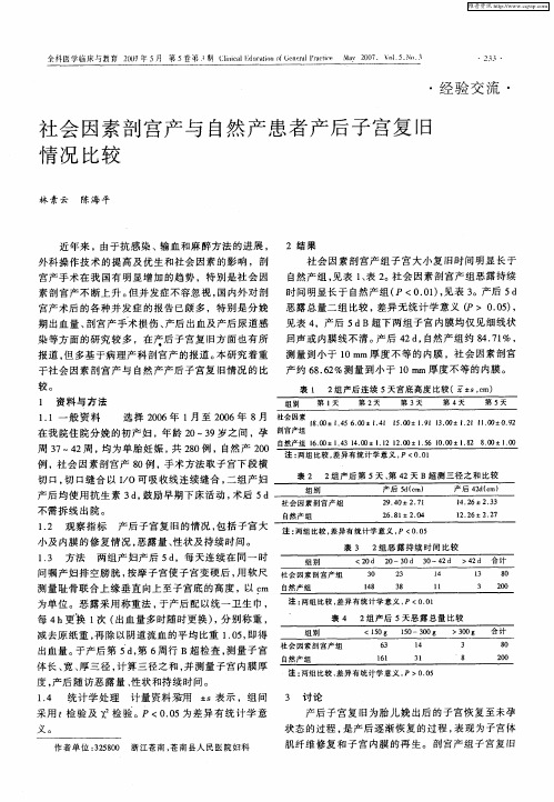 社会因素剖宫产与自然产患者产后子宫复旧情况比较