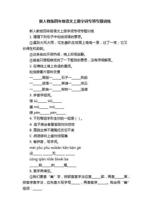 新人教版四年级语文上册字词专项专题训练