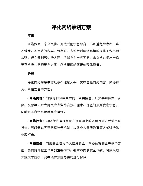 净化网络策划方案