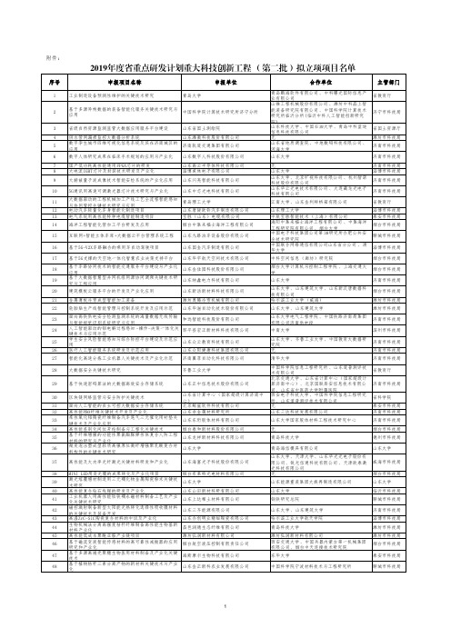 2019年度省重点研发计划重大科技创新工程(第二批)拟立