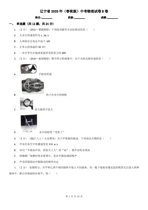 辽宁省2020年(春秋版)中考物理试卷B卷