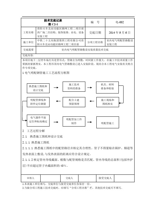 技术交底记录-电气明配管路敷设