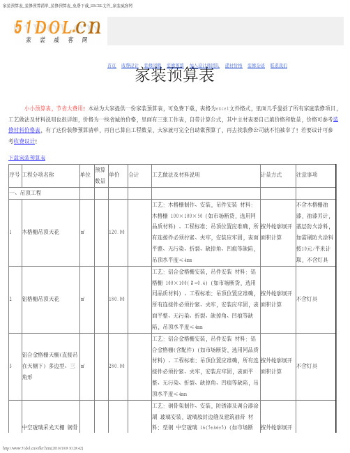 家装预算表装修预算清单装修预算表