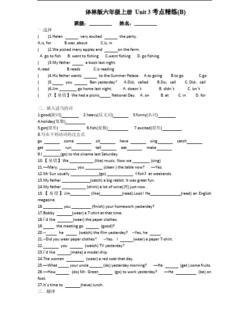 译林版英语六年级上册 Unit 3考点精练(B)及答案