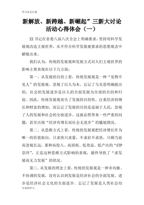 新解放、新跨越、新崛起”三新大讨论活动心得总结性材料及其心得体会(一)