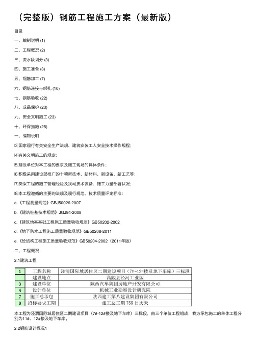 （完整版）钢筋工程施工方案（最新版）