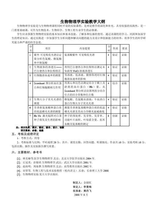 生物物理学实验教学大纲 - 长春理工大学生命科学技术学院