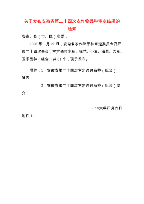 2006年安徽省第24次农作物品种审定,详细