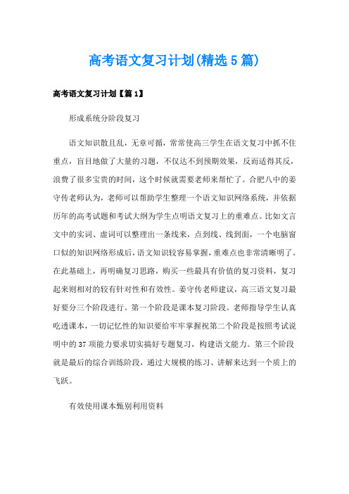 高考语文复习计划(精选5篇)