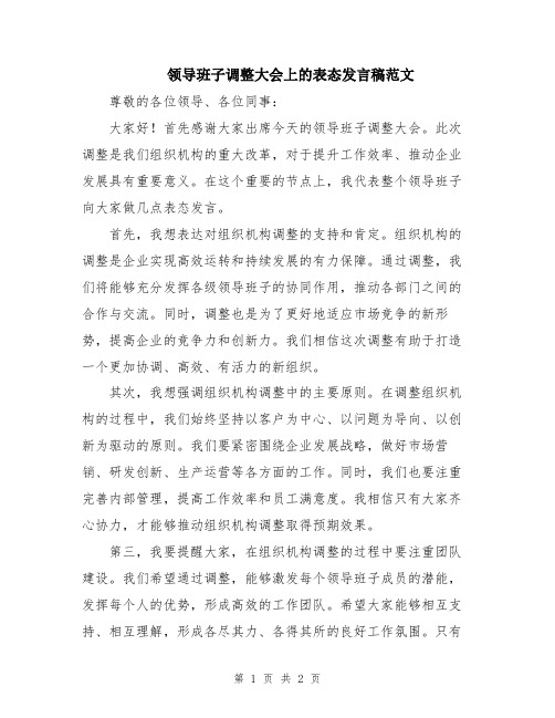 领导班子调整大会上的表态发言稿范文