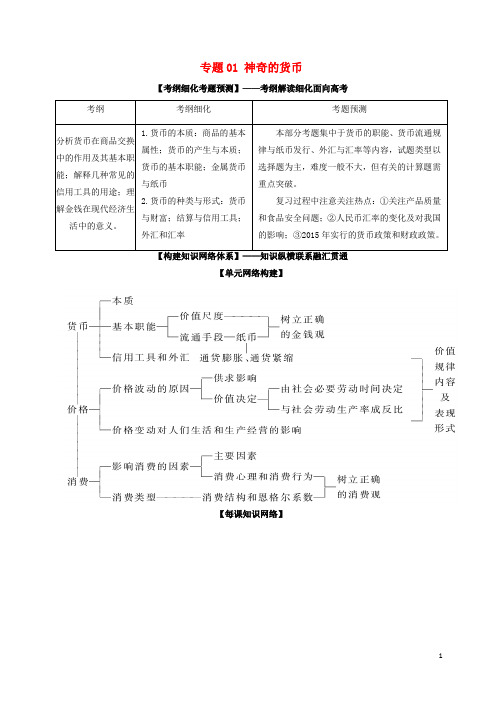 高考政治一轮复习 专题01 神奇的货币(讲)(含解析)新人教版必修1