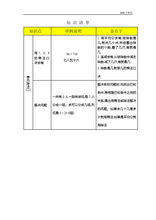 人教版数学二年级下册4 表内除法(二)知识点归纳总结复习