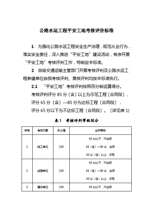 公路水运工程平安工地考核评价标准