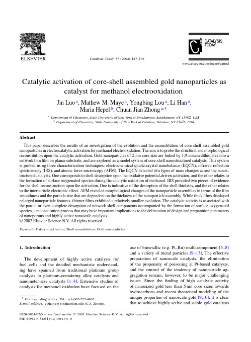 Catalytic activation of core-shell assembled gold nanoparticles  for methanol electrooxidation