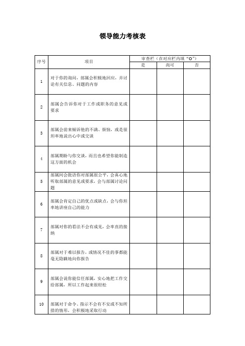 经理领导能力考核表