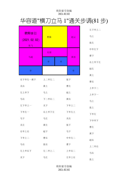 华容道解法带图解,完全修改无错误及调整为最佳打印效果之欧阳索引创编