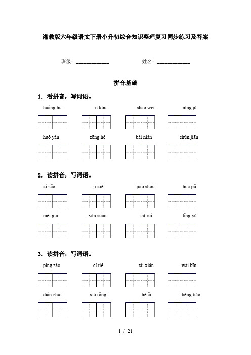 湘教版六年级语文下册小升初综合知识整理复习同步练习及答案