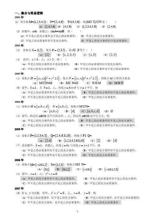 (完整word版)高起专成人高考数学(文史)试题(历年成考数学试题答案与解答提示)