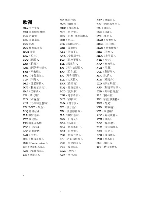 空运三字代码-部分