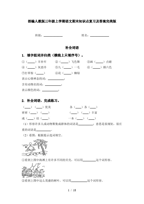 部编人教版三年级上学期语文期末知识点复习及答案完美版