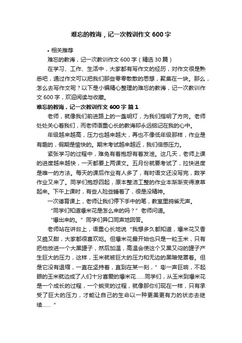 难忘的教诲，记一次教训作文600字