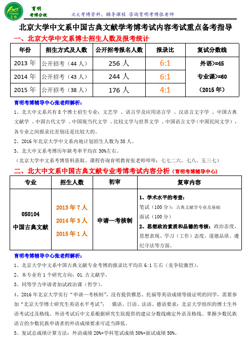 北京大学中国古典文献学专业考博真题考试内容专业课一本通资料-育明考研考博