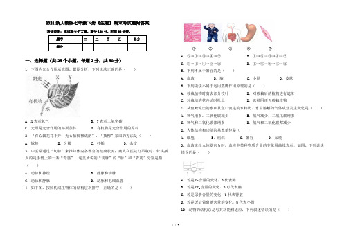 2021新人教版七年级下册《生物》期末考试题附答案