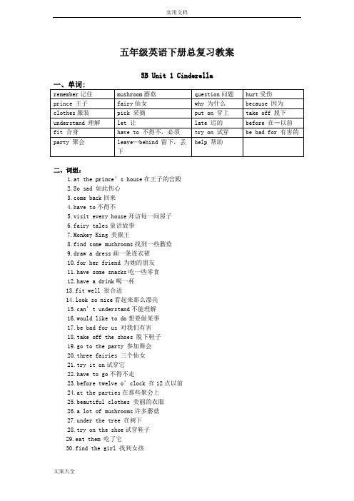 牛津译林英语小学五年级下册(5B)全册知识点梳理