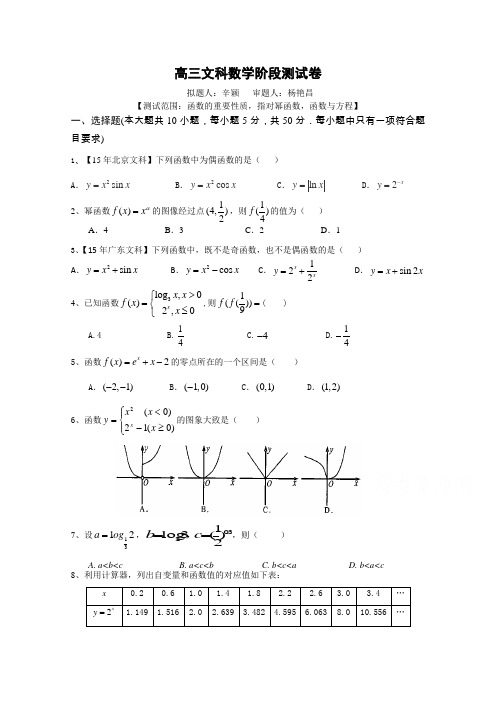 吉林省东北师范大学附属中学2016届高三上学期文科数学第一轮复习阶段测试卷(第2周)Word版含答案