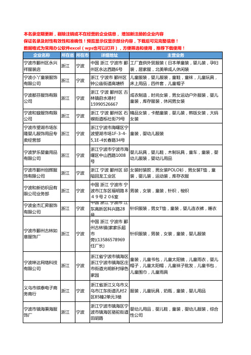 新版浙江省宁波童装婴儿工商企业公司商家名录名单联系方式大全43家